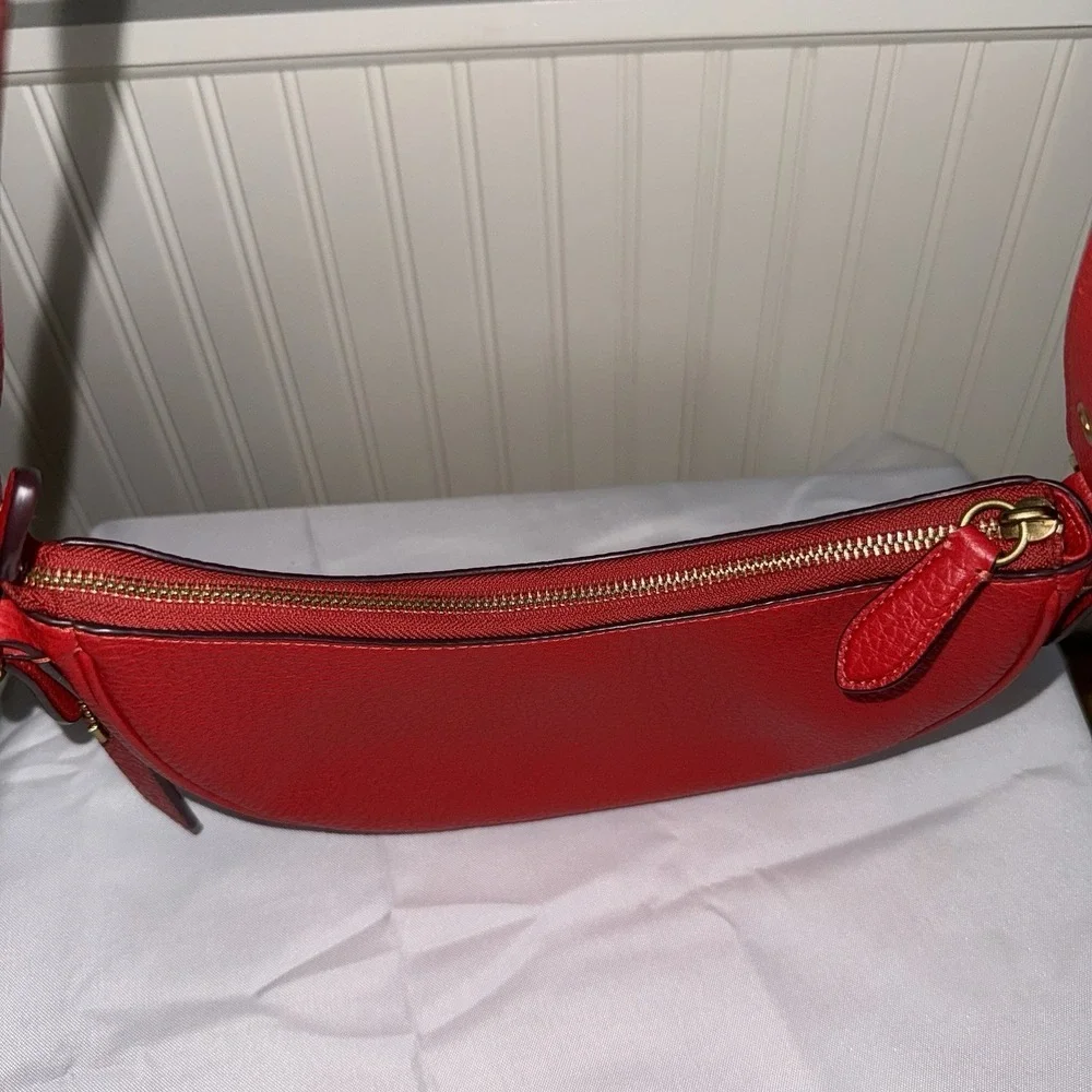 Coach CC439 Luna Red Soft Pebble Leather Crescent Shoulder Hobo Bag Purse